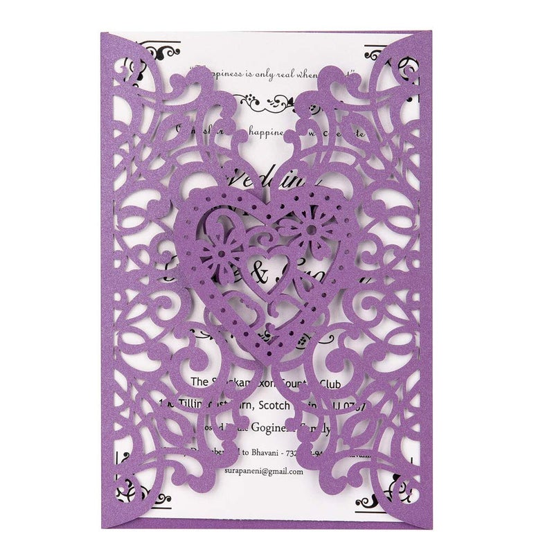FOMTOR Laser Cut Wedding Invitations Kits 50 Packs Laser Cut Wedding Invitations with Blank Printable Cards and Envelopes for Birthday Parties Purple - Image 1